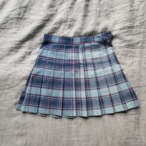 American Apparel Blue Plaid Pleated Skirt Small